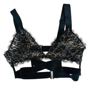 Victoria’s Secret Crisscross Lace Bralette Black Nude Sheer Size Medium